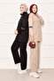 Hooded Double Suit with Zipper Detail on the Sleeves Black
