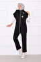 Stone Embroidered Zippered Vest Suit Black - 3