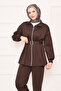 Pile Detailed Zippered Double Suit Brown - 3
