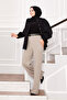 Palazzo Trousers with Stripes on the Front and Elastic Waistband Stone - 3