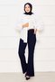 Elastic Waist Flared Pants Navy Blue