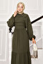 Buy Self-Belted Ribbed Detail Dress Khaki - 2