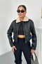 Women's Cropped Jacket Faux Leather Collar Fur Trim Zipper Double Pockets Short Leather Coat - 3