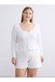 Two Mt Shop Quality Lcw Dream Ecru Ribbed Patterned Long Sleeve Women's Shorts Pajama Set - 6
