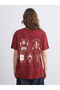 Two Mt Shop Quality Xside Burgundy Combed Cotton Printed Loose & Baggy Short Sleeve Women's T-Shirt - 5