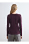 Plum Crew Neck Ribbed Women's T-Shirt - 5