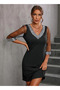 Dressify Women’S Fashion Women's Long Sleeve V-Neck and Sleeve End Sequin Crepe Dress - 4