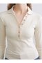 Two Mt Shop Quality Lcw Everyday Ecru Camisole Plain Super Skinny & Extra Slim Long Sleeve Women's T-Shirt - 3