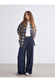 Navy Blue Loose Fit Wide Leg Women's Pleated Trousers