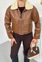 Women's Cropped Jacket Faux Leather Collar Fur Trim Zipper Double Pockets Short Leather Coat - 8