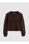 Lcw kids brown crew neck girls' knit cardigan