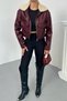 Women's Cropped Jacket Faux Leather Collar Fur Trim Zipper Double Pockets Short Leather Coat - 7