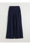 Navy Blue Loose Fit Wide Leg Women's Pleated Trousers - 6