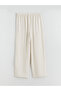 Beige Elastic Waist Textured Wide Leg Women's Trousers - 5