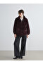 Burgundy Stand Collar Women's Plush Coat - 2