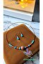 Natural Stone Apatite Turquoise Crystal Authentic Patterned Wooden Bead Steel Necklace