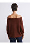 Brown Boat Neck Oversized Women's Knitwear Sweater from Plus-Store - 4