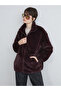 Burgundy Stand Collar Women's Plush Coat