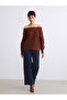 Brown Boat Neck Oversized Women's Knitwear Sweater from Plus-Store - 2