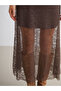 Brown Crew Neck Lace Dress - 3