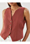 Red Collar Linen Blend Women's Classic Vest - 3