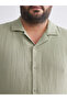 Khaki Comfortable Fit Resort Collar Short Sleeve Muslin Men's Shirt - 4