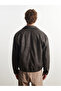 Brown Standard Fit Shirt Collar Men's Leather Look Jacket - 5