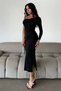 Women's One Shoulder Gathered Slit Detail Long Sleeve Satin Black Evening Dress Evening Gown Mdm1002 - 2