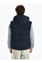 Navy Blue Standard Fit Hooded Men's Puffer Vest - 5