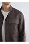 Brown Standard Fit Stand Collar 100% Linen Men's Coat - 3