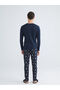   Navy Blue Standard Fit Christmas Themed Men's Pajamas Set - 4
