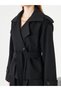 Women's Trench Coat Short Women's Trench Coat Black Lined Hijab Trench Coat Waist Tie Front Tie - 5