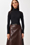 Lace Detailed Ribbed Knitted Blouse Len0049 Black - 3