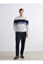 Beige Crew Neck Striped Men's Knitwear Sweater - 2