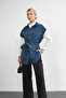 Women's Belted Denim Oversize Buttoned Denim Vest - 7