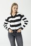 Women's Crew Neck Striped Knitwear Cardigan Black - 25Y 4007