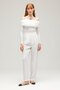 White Women's Off-Shoulder Carmen Neckline Long Sleeve Draped Knitted Blouse - Elegant & Feminine - 4