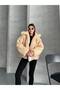 Women's Zippered Curly Fur Coat Beige - 7