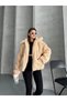 Women's Zippered Curly Fur Coat Beige - 9