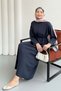 Crew Neck Waist Tied Long Tunic Dress 8904 - Navy Blue - 6