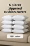 Set of 6 Zippered Cushion Inner Pillow Covers Lining (COLOR:WHITE)