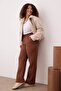 Brown Elastic Waist Detailed Straight Fit Plus Size Sweatpants Tbbaw26Aj00012 - 2