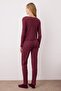 Bordo %100 Pamuklu Çiçekli Kurdele/Fiyonklu Fitilli/Pointel Örme Pijama Takımı THMAW26PT00070 - 4