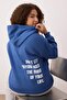 Mavi Kapüşonlu Sırtı Slogan Baskılı Örme Büyük Beden Sweatshirt TBBAW26AO00015 - 2