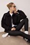 Siyah Oversize/Geniş Kalıp Fermuarlı Biye Detaylı Örme Sweatshirt TWOAW26SW00147
