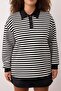 Siyah Çizgili Polo Yaka Kalın İçi Polarlı Oversize Örme Büyük Beden Sweatshirt TBBAW26AO00029 - 3