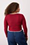 Bordo Teen Kontrast Biye Detaylı Fitted/Vücuda Oturan Fermuarlı Yaka Esnek Örme Bluz TBBAW26AF00041 - 4