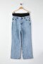 Mavi Yüksek Bel Beli Lastikli Geni Paça Büyük Beden Wide Leg Jeans TBBAW26CJ00029 - 5