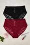 Black-Burgundy 2-Pack Rubber Detailed Lace Hipster Knitted Panties Thmaw26Ku00008 - 11