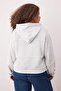 Gri Melanj Kapüşonlu Puff Baskılı Geniş Kalıp Crop Boy Örme Büyük Beden Sweatshirt TBBAW26AO00027 - 4